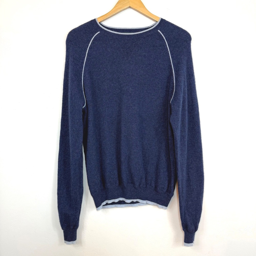 Hammacher Schlemmer 100% Cashmere Sweater M Navy Blue Preppy Old Money Mens